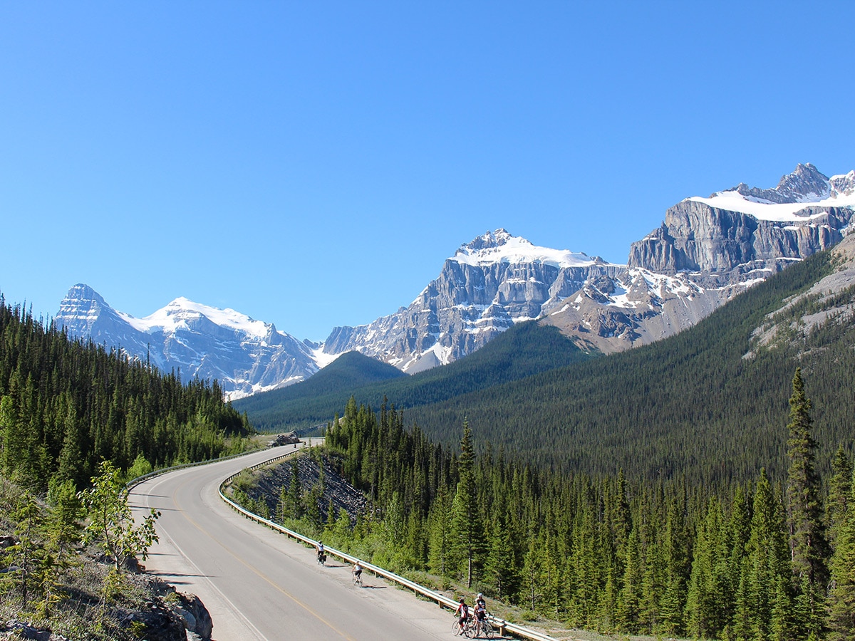 Big climb on Jasper to Banff road biking route