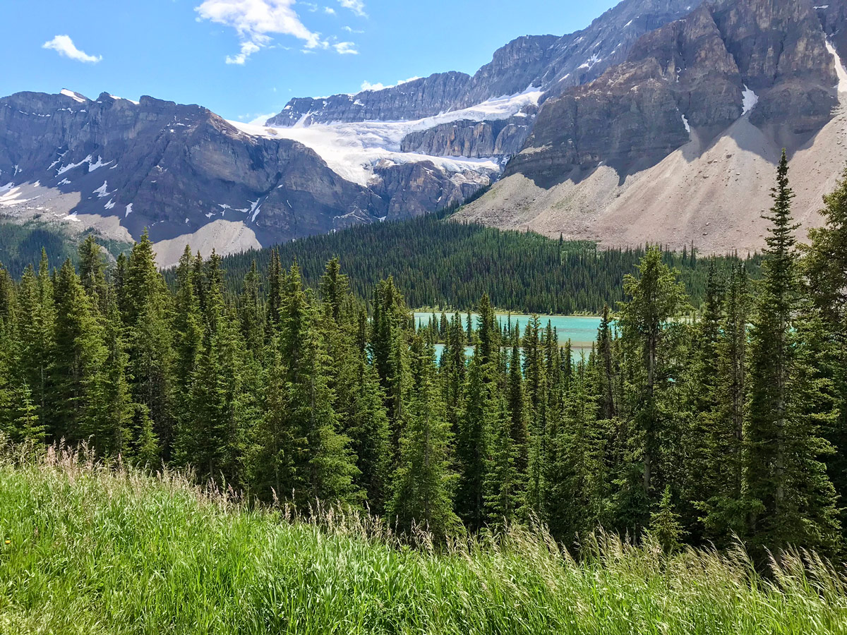 Glaciers and lakes along Jasper to Banff road biking route