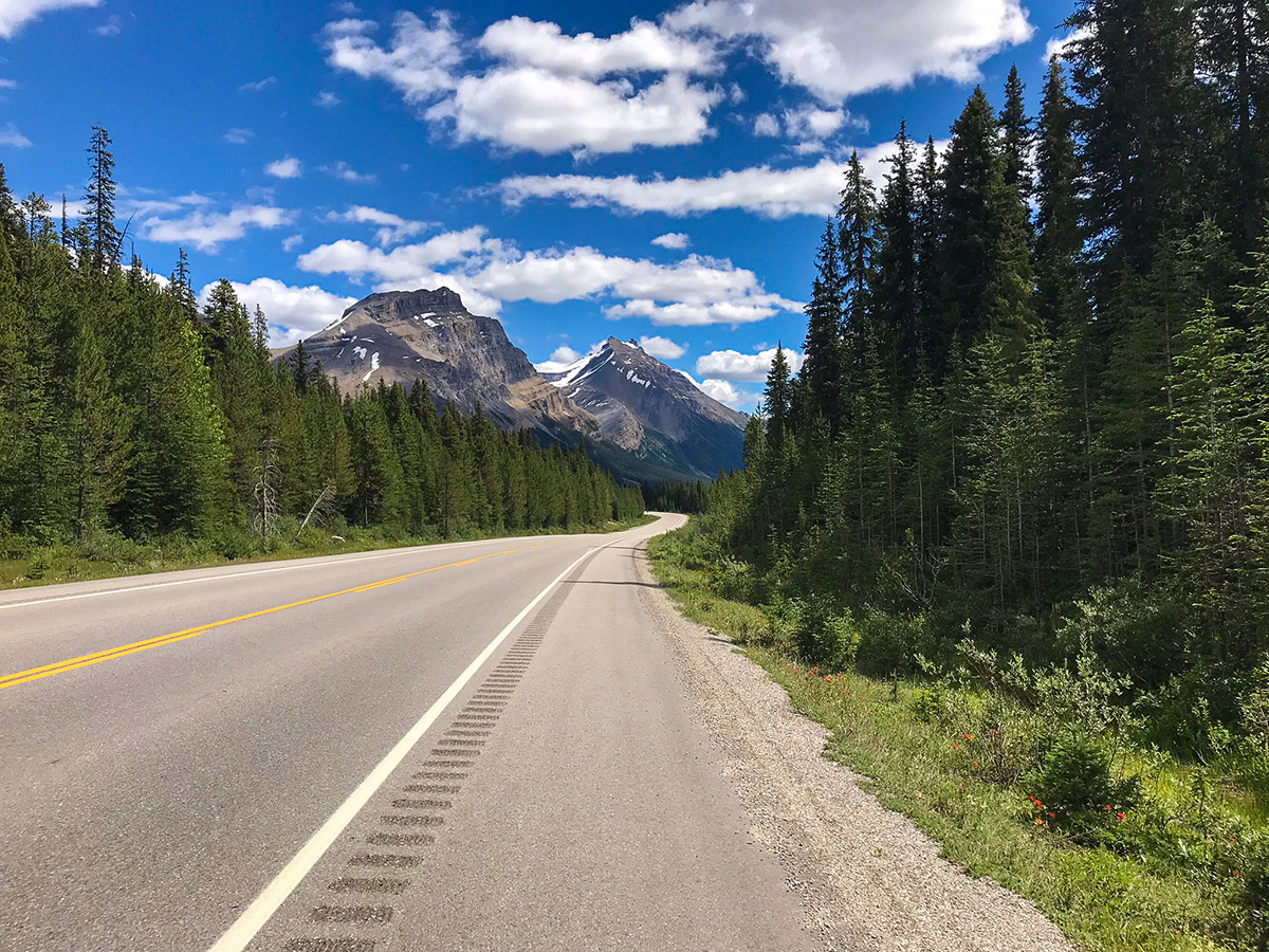 Riding on Lake Louise to Bow Summit and Back road biking route in Banff National Park