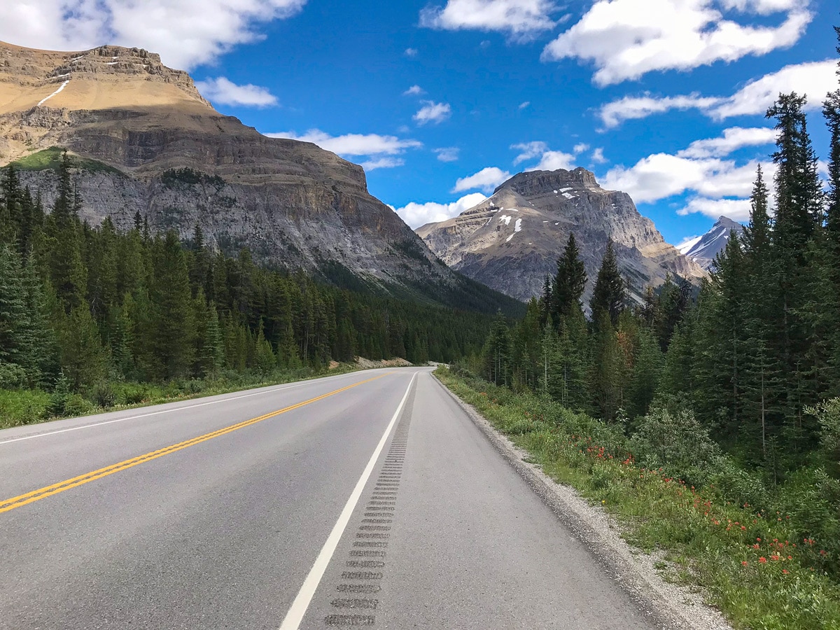 Beautiful mountains along Lake Louise to Bow Summit and Back road biking route in Banff National Park
