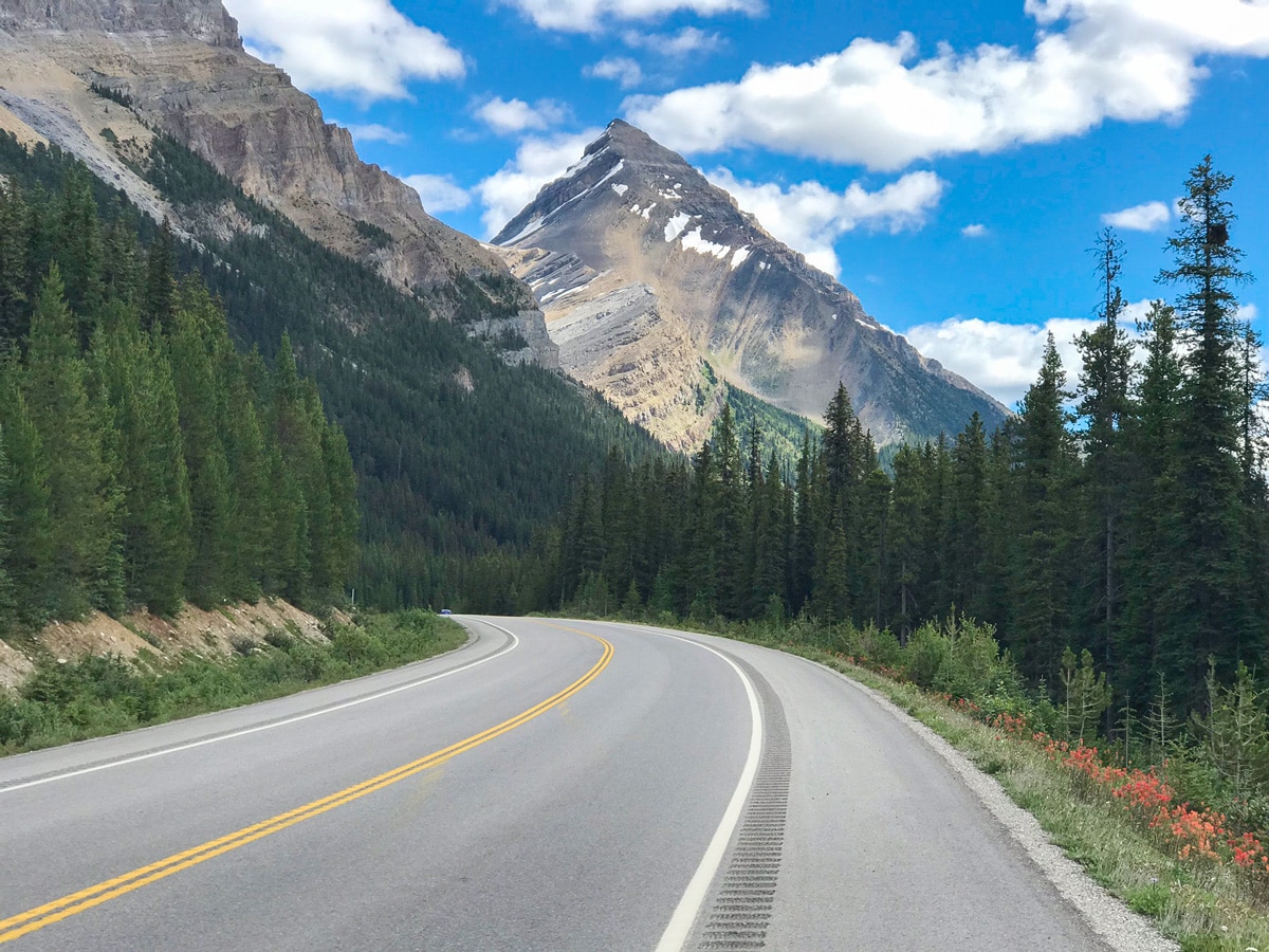 Cycling trail on Lake Louise to Bow Summit and Back road biking route in Banff National Park
