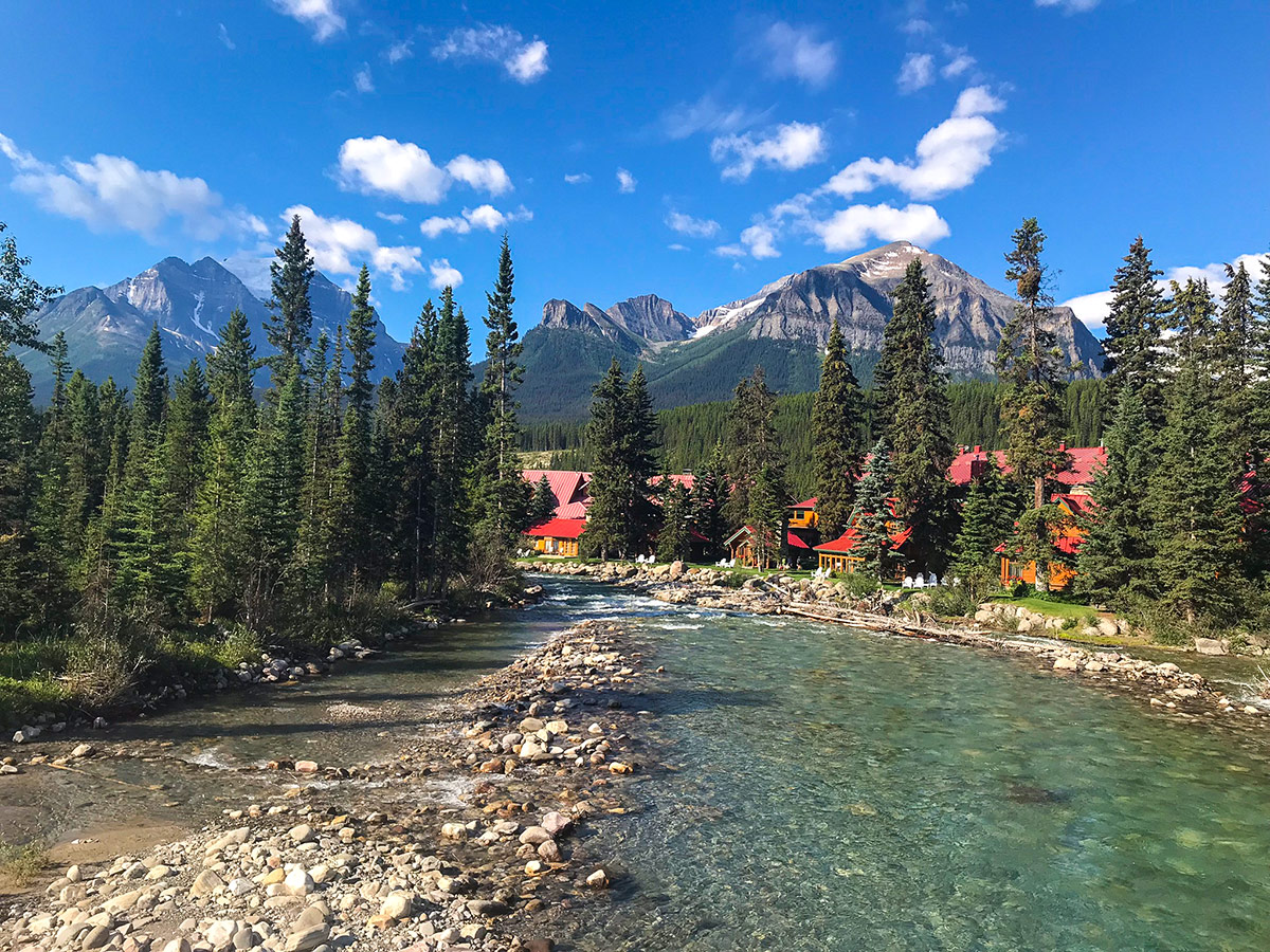 Beautiful river on Lake Louise to Bow Summit and Back road biking route in Banff National Park