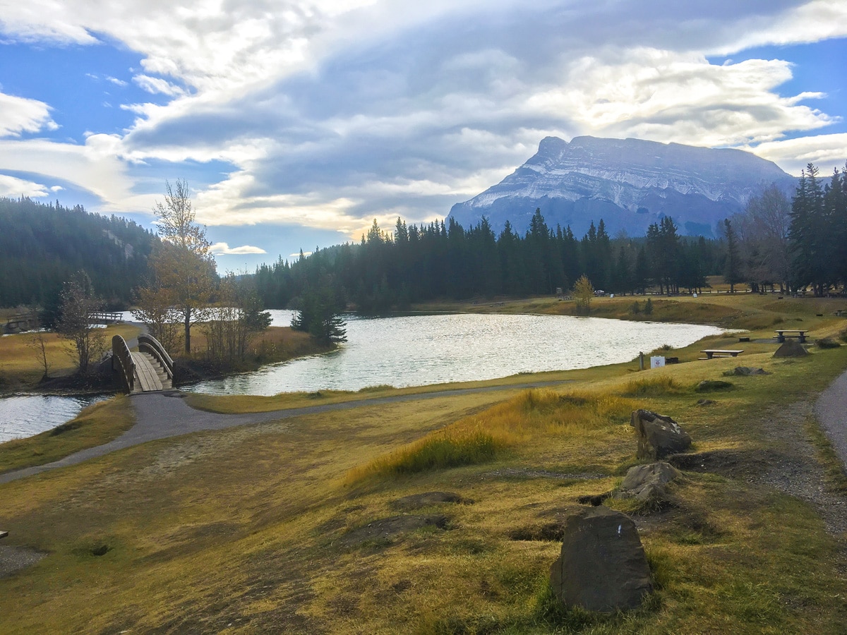 Cascade Ponds on Minnewanka Loop road biking route in Banff National Park