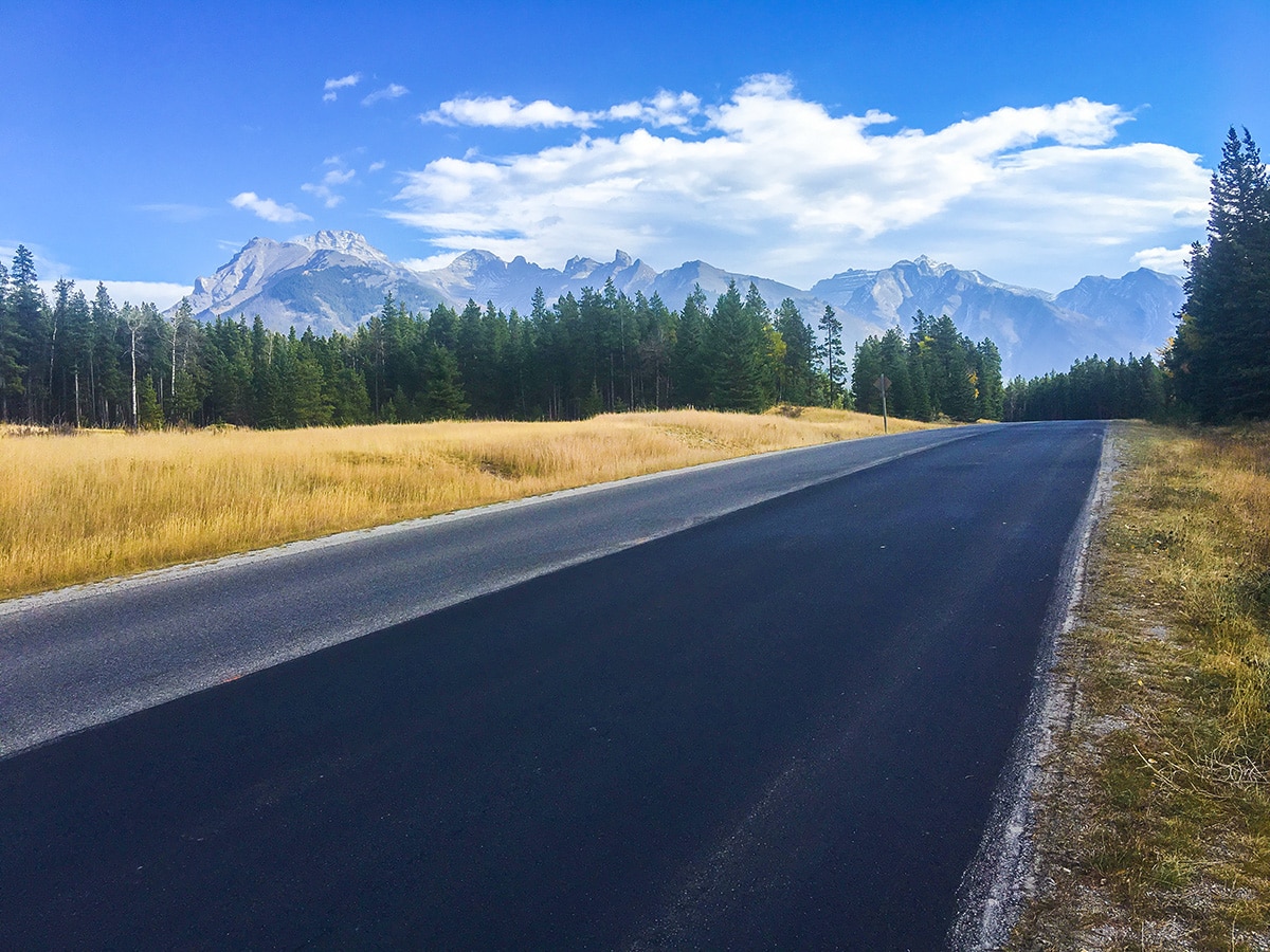 Beautiful scenery on Minnewanka Loop road biking route in Banff National Park
