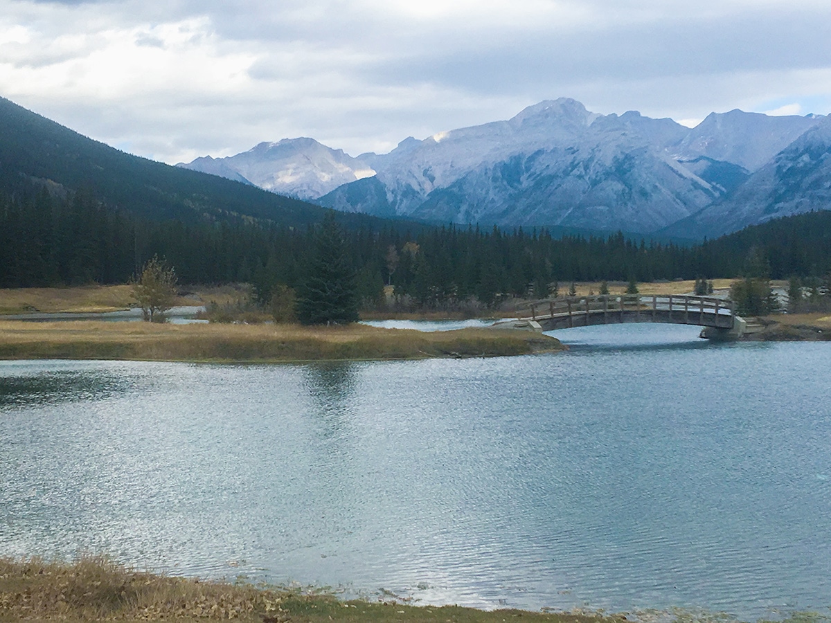 Cascade Ponds along Minnewanka Loop road biking route in Banff National Park