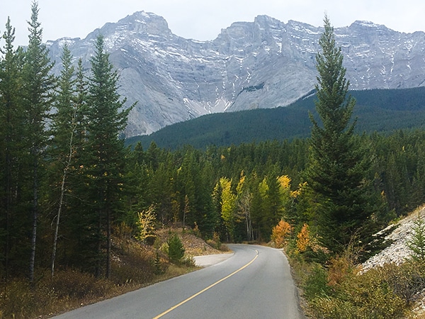 Scenery on Minnewanka Loop road biking route in Banff National Park