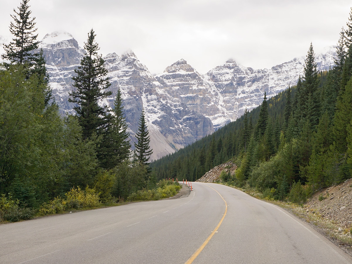 Nice view on Moraine Lake Road road biking route in Banff National Park, Alberta