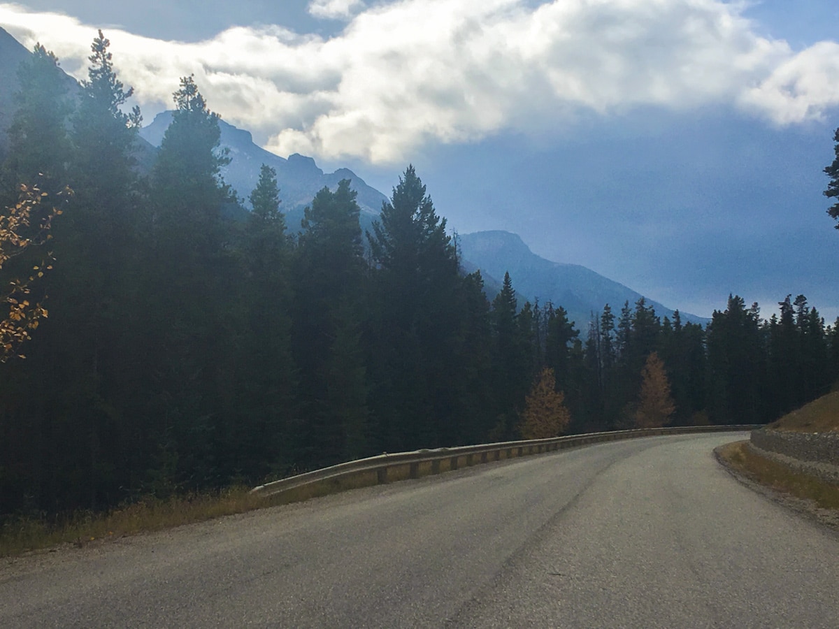 Storm approaching on Sunshine Road road biking route in Banff National Park