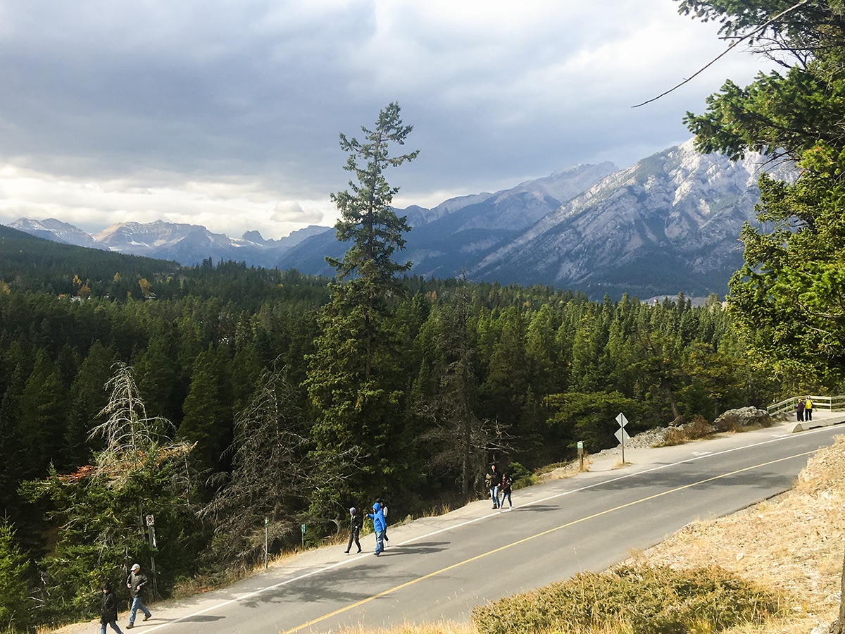 Great scenery on Tunnel Mountain Loop road biking route in Banff, the Canadian Rockies