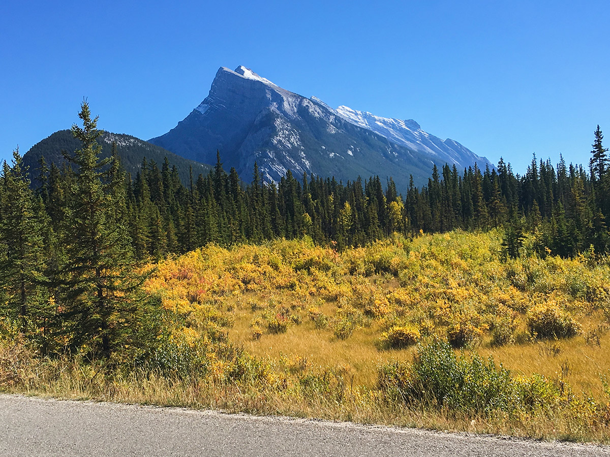Cycling on Vermilion Lakes road biking route from Banff, the Canadian Rockies