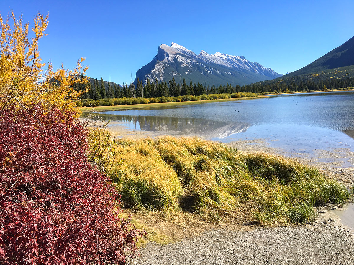 Cycling on Vermilion Lakes road biking route in Banff National Park