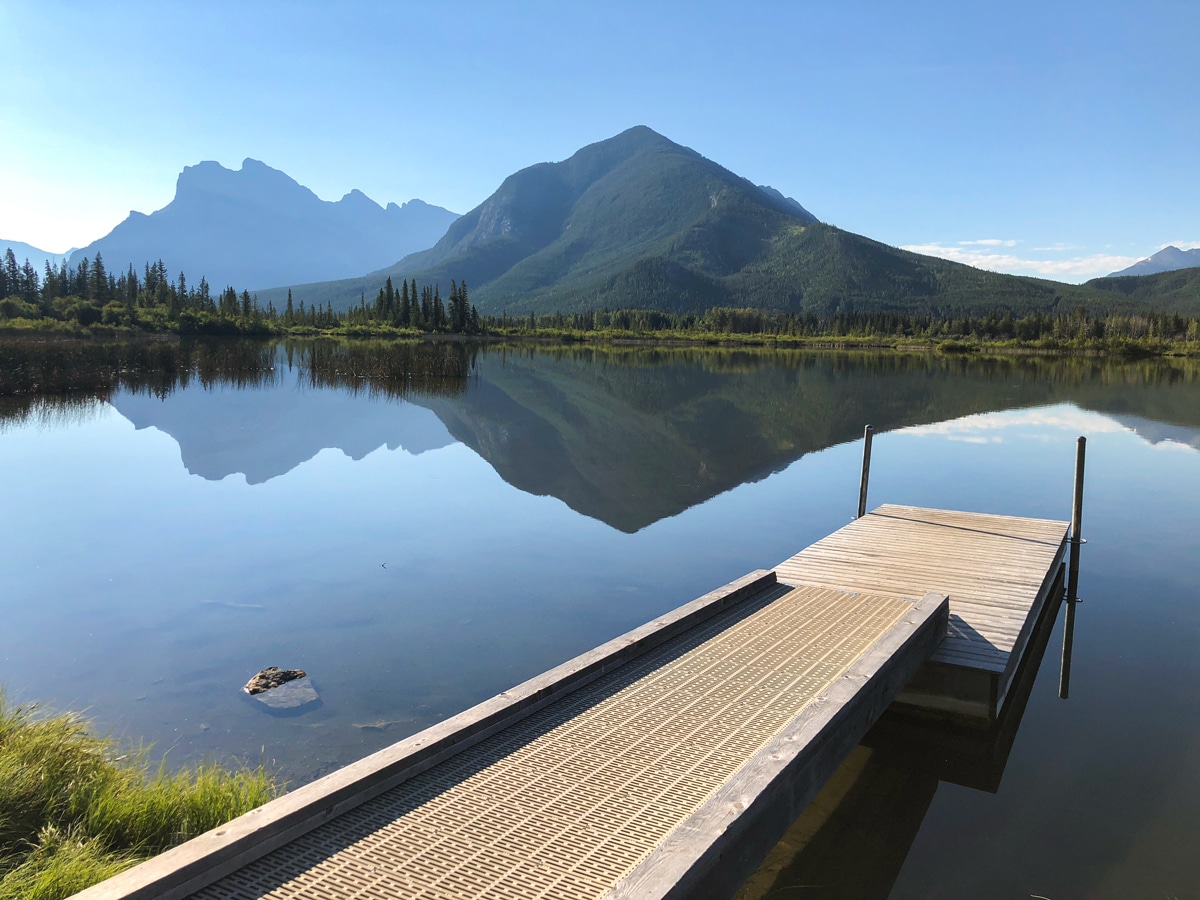 Stunning views on Vermilion Lakes road biking route in Banff National Park