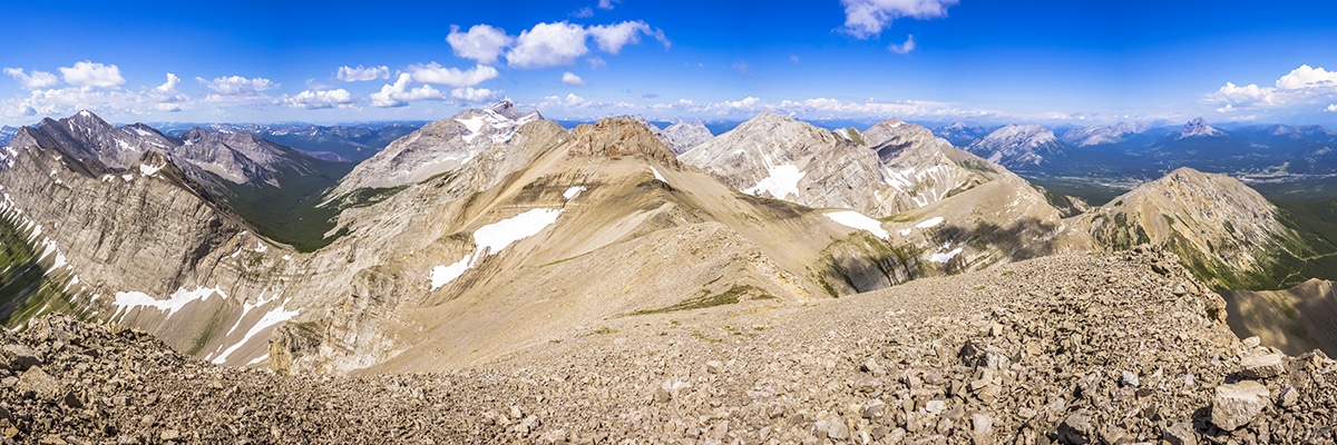 Views west on Mount Coulthard scramble in Castle Provincial Park, Alberta