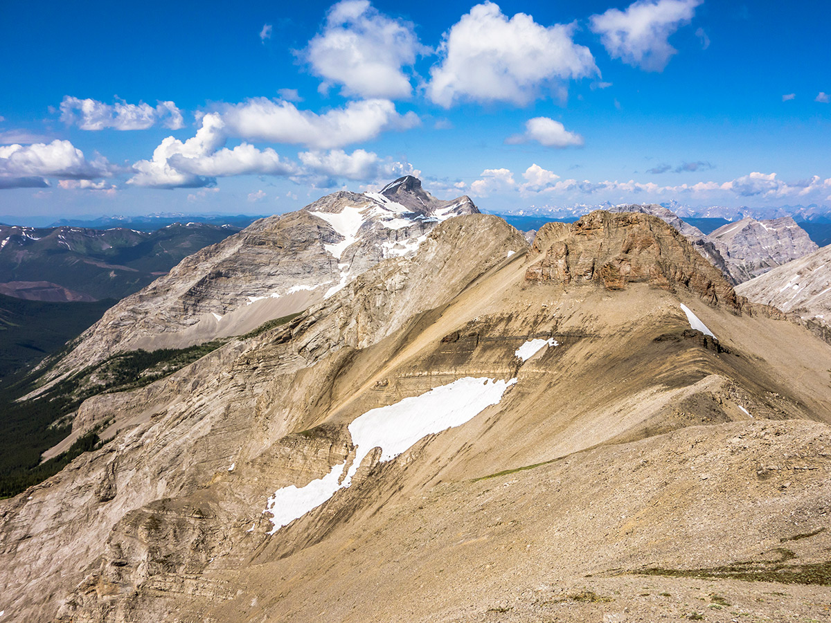 Mount Ptolemy and western summit on Mount Coulthard scramble in Castle Provincial Park, Alberta
