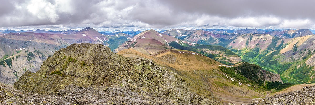 View west on Drywood Mountain Traverse scramble in Castle Provincial Park, Alberta