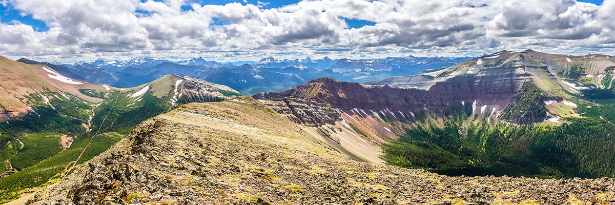 View from the ridge on Drywood Mountain Traverse scramble in Castle Provincial Park, Alberta