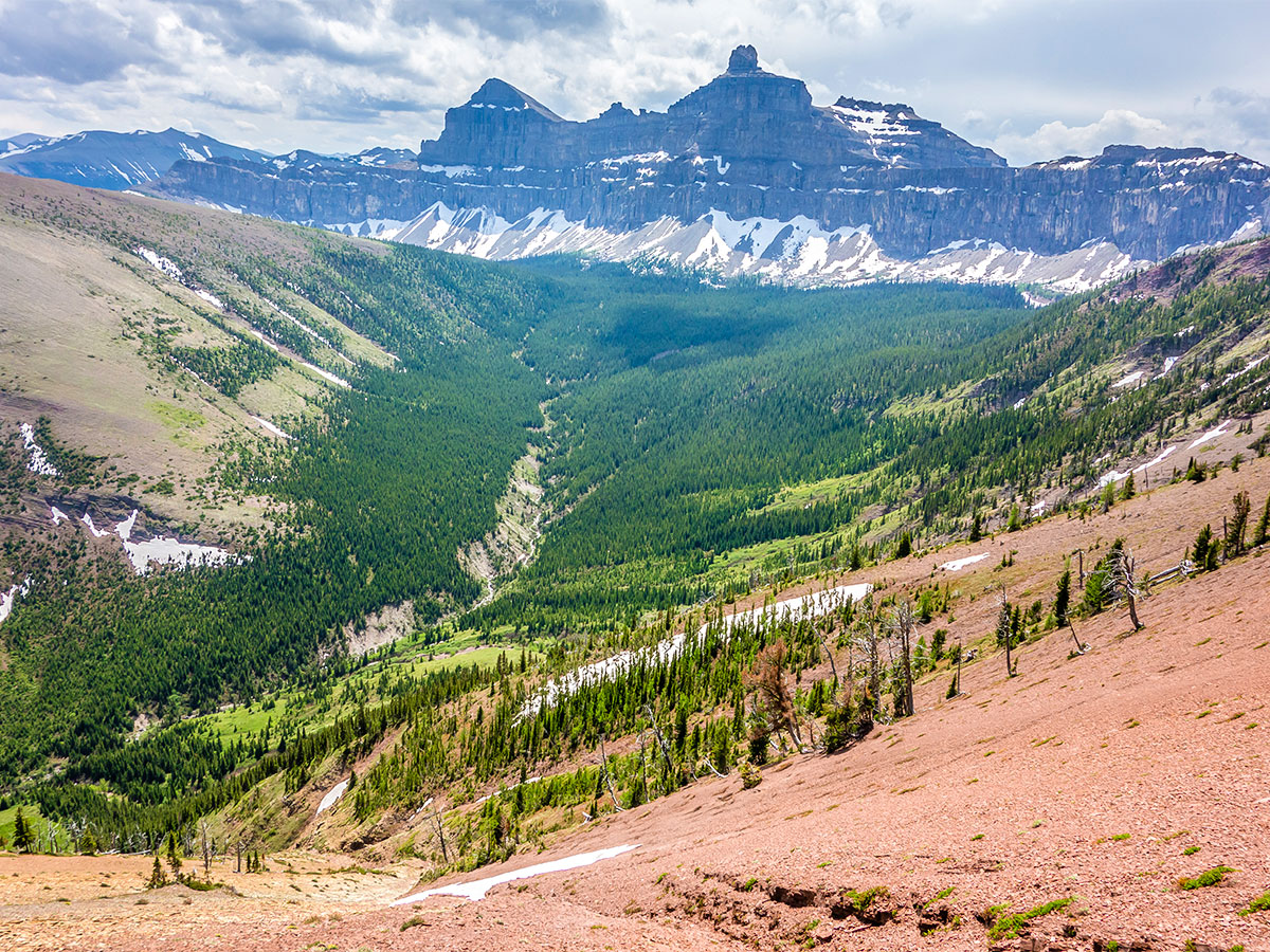 Views of Castle Peak on Mount Gladstone scramble in Castle Provincial Park, Alberta