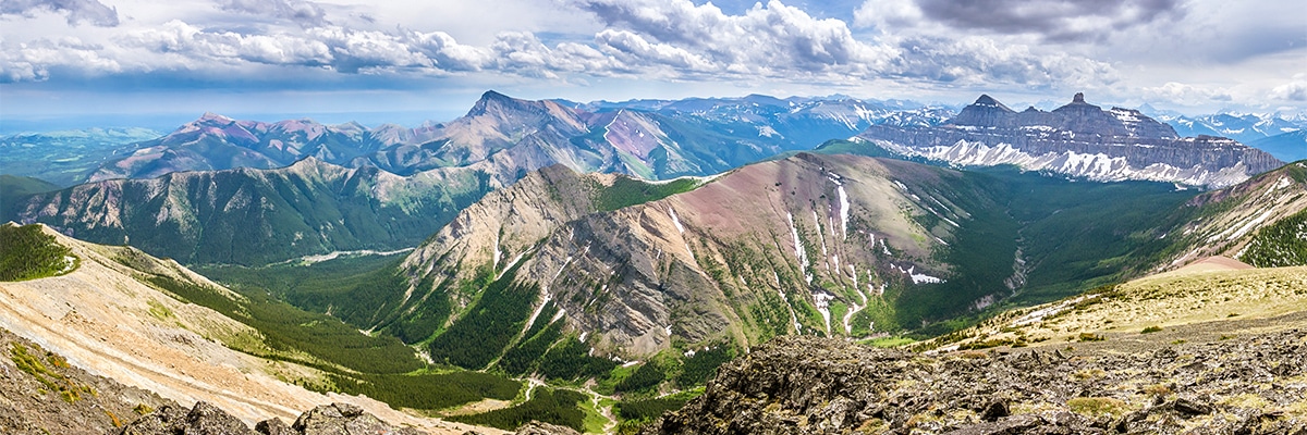 Views southeast from Mount Gladstone scramble in Castle Provincial Park, Alberta