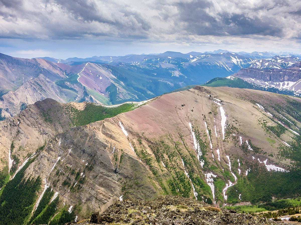 Views from the summit of Mount Gladstone scramble in Castle Provincial Park, Alberta