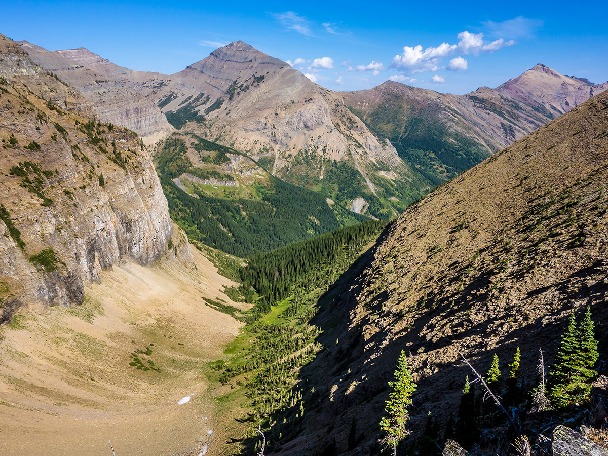 Stunning Syncline Brook Valley on Mountain Haig scramble in Castle Provincial Park, Alberta