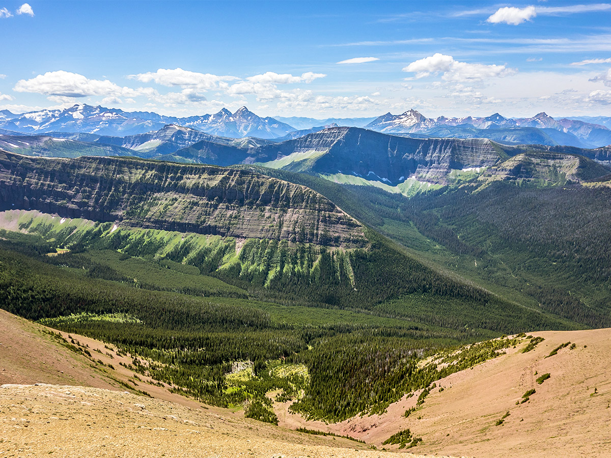 Upper Reaches of Castle River Valley on Loaf Mountain and Spionkop scramble in Castle Provincial Park, Alberta