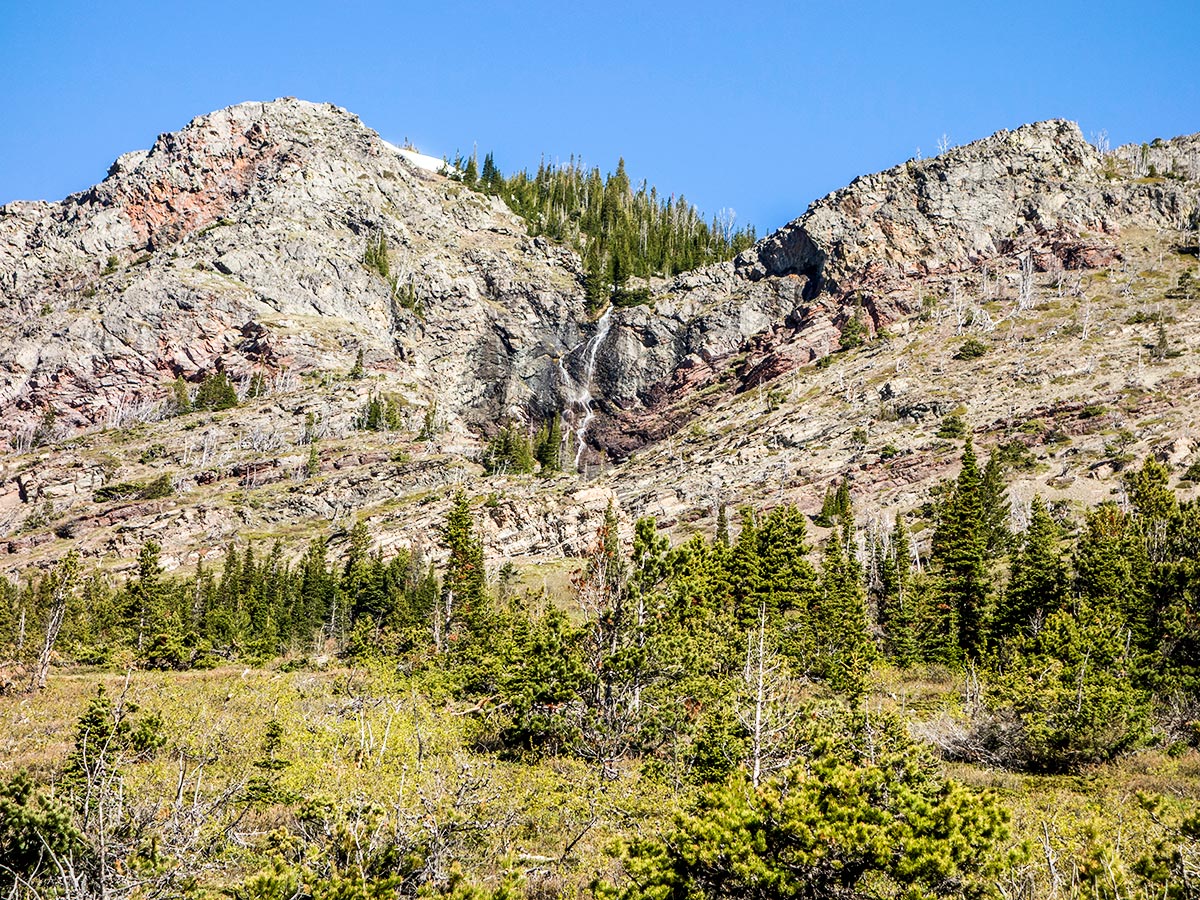 Waterfall on Pincher Ridge scramble in Castle Provincial Park, Alberta