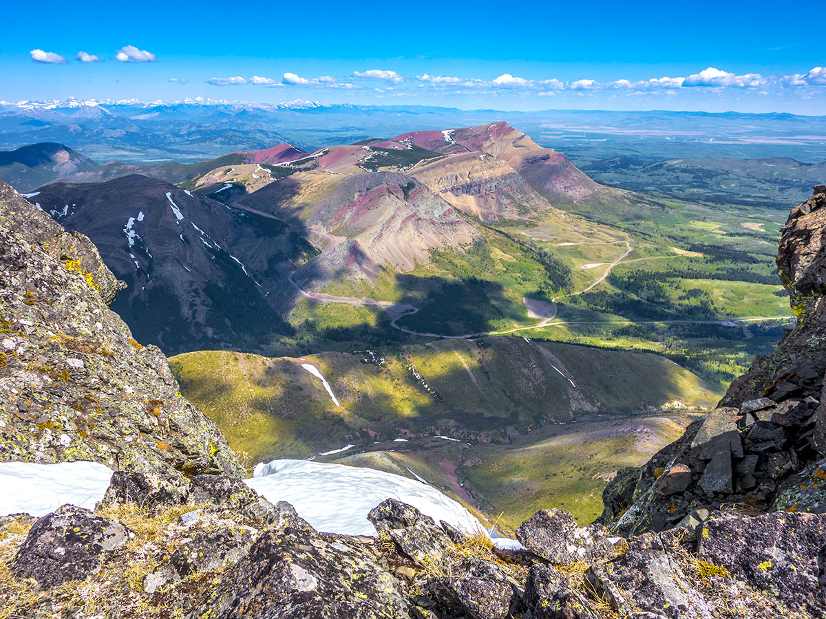 Views down on Pincher Ridge scramble in Castle Provincial Park, Alberta