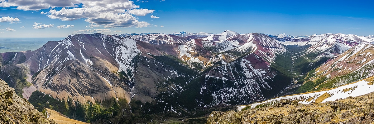 Views from the summit of Pincher Ridge scramble in Castle Provincial Park, Alberta