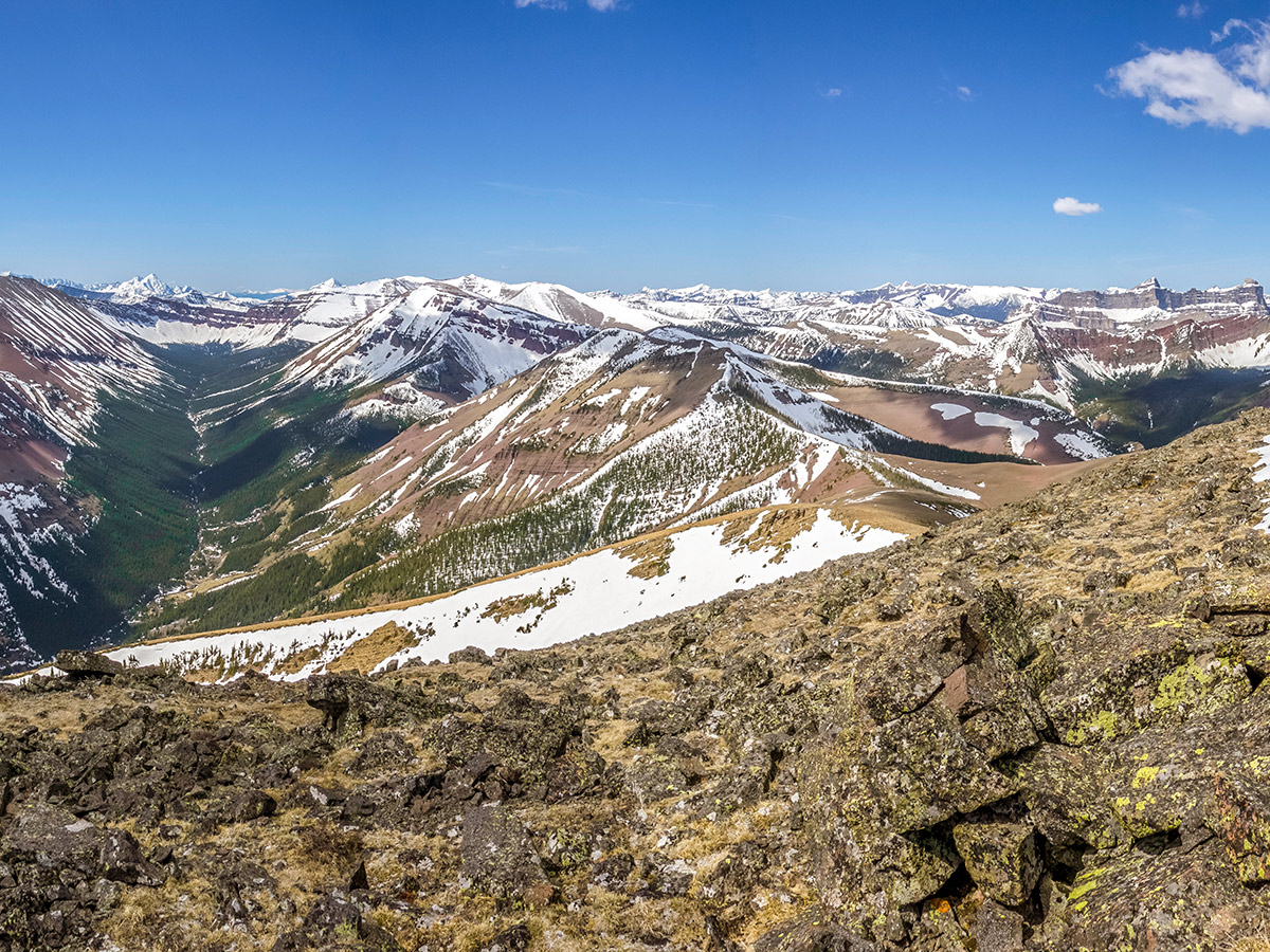 View west on Pincher Ridge scramble in Castle Provincial Park, Alberta