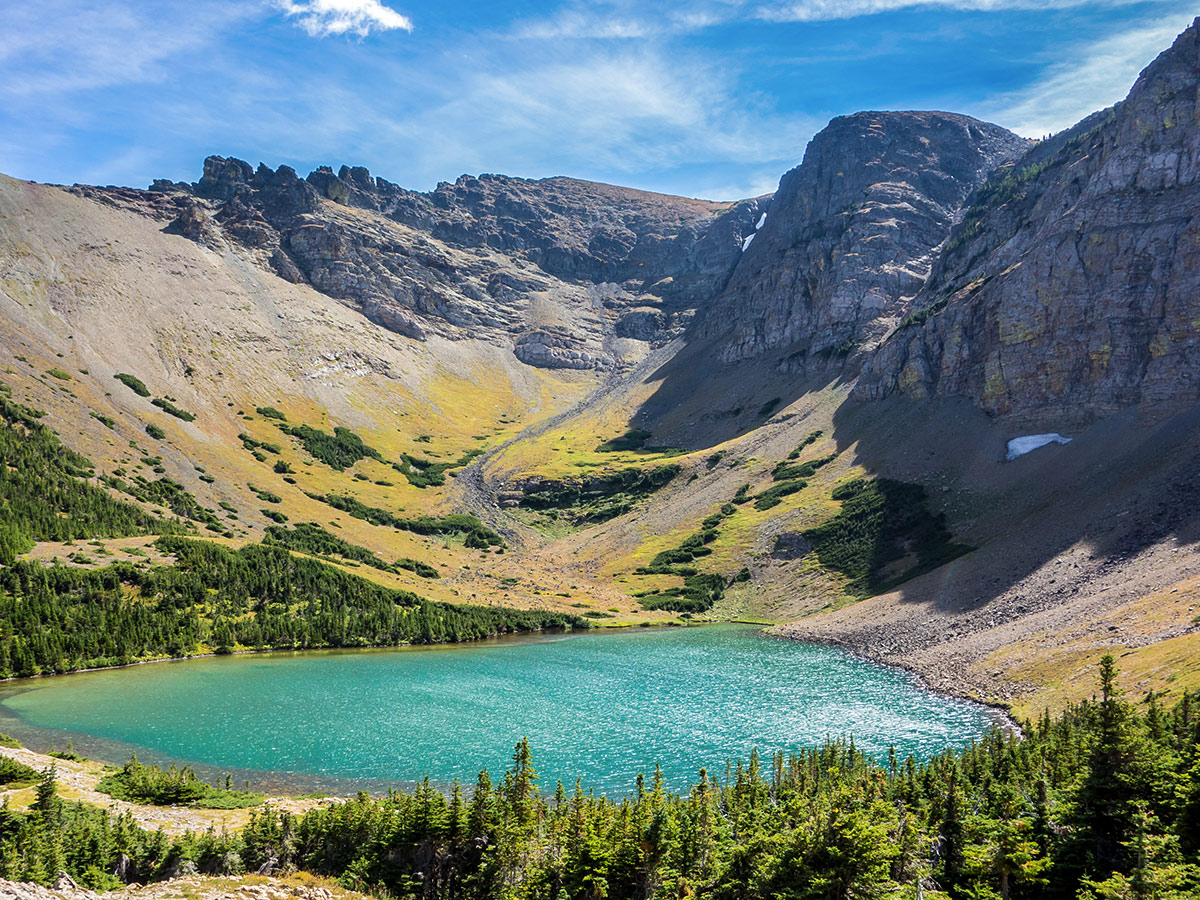 Upper Southfork Lake on Southfork Mountain and Barnaby Ridge scramble in Castle Provincial Park, Alberta