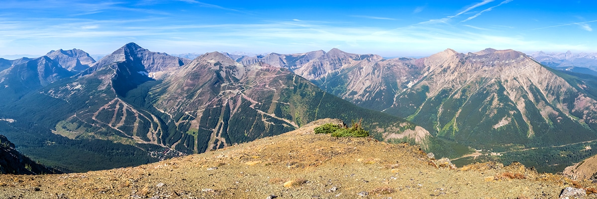 View northwest on Southfork Mountain and Barnaby Ridge scramble in Castle Provincial Park, Alberta