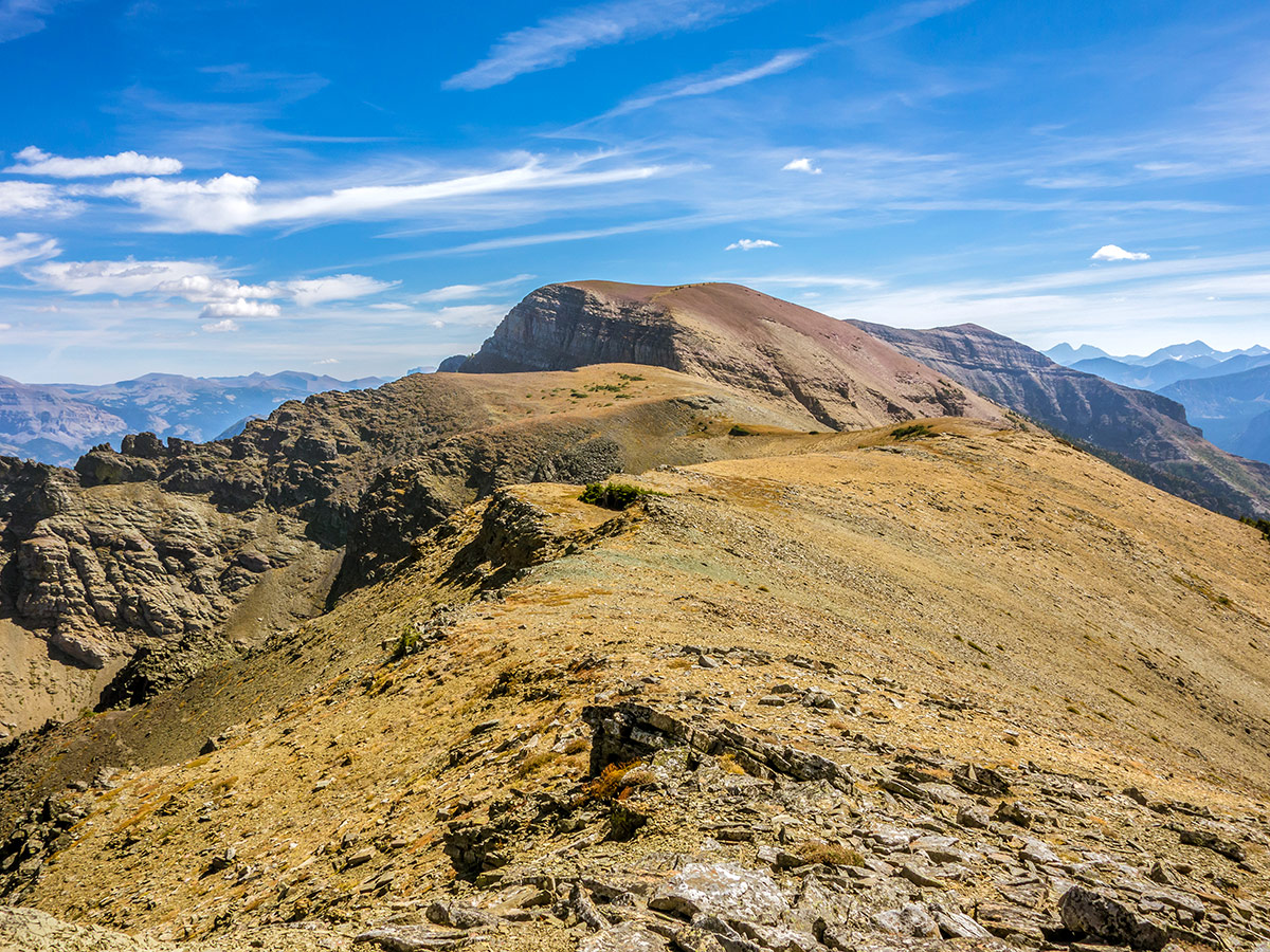 Hiking south on Southfork Mountain and Barnaby Ridge scramble in Castle Provincial Park, Alberta