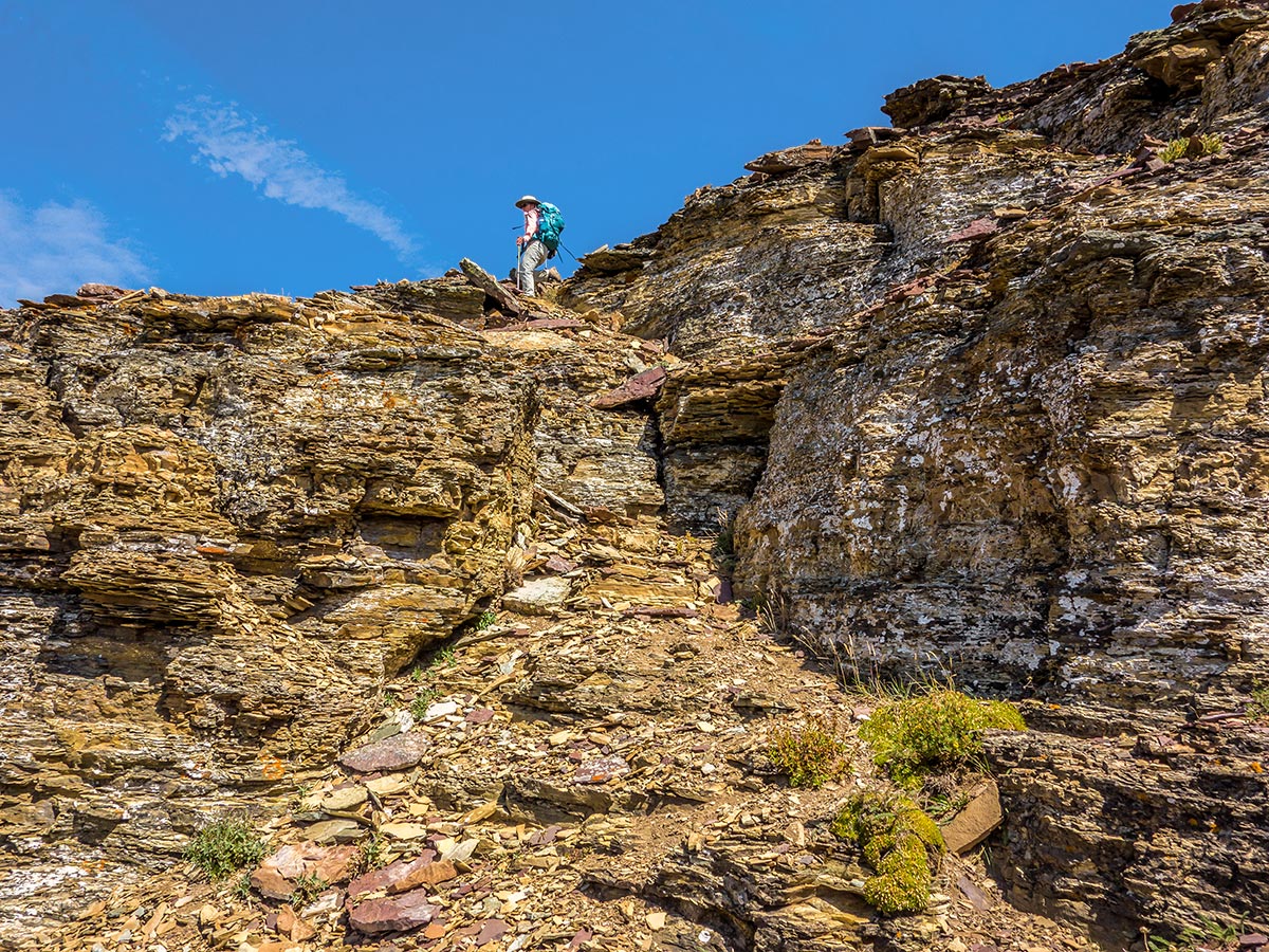 Scrambling down on Southfork Mountain and Barnaby Ridge scramble in Castle Provincial Park, Alberta