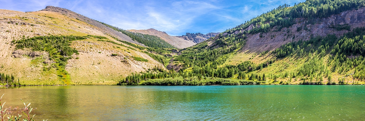 Southfork Lake on Southfork Mountain and Barnaby Ridge scramble in Castle Provincial Park, Alberta