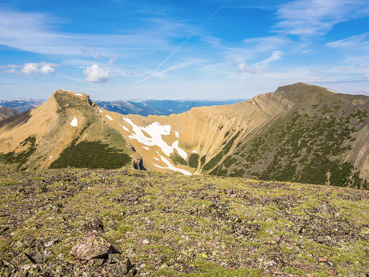 View of other summits on Syncline Mountain on Mount Coulthard scramble in Castle Provincial Park, Alberta