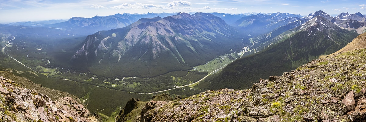 View south from the summit of Syncline Mountain on Mount Coulthard scramble in Castle Provincial Park, Alberta