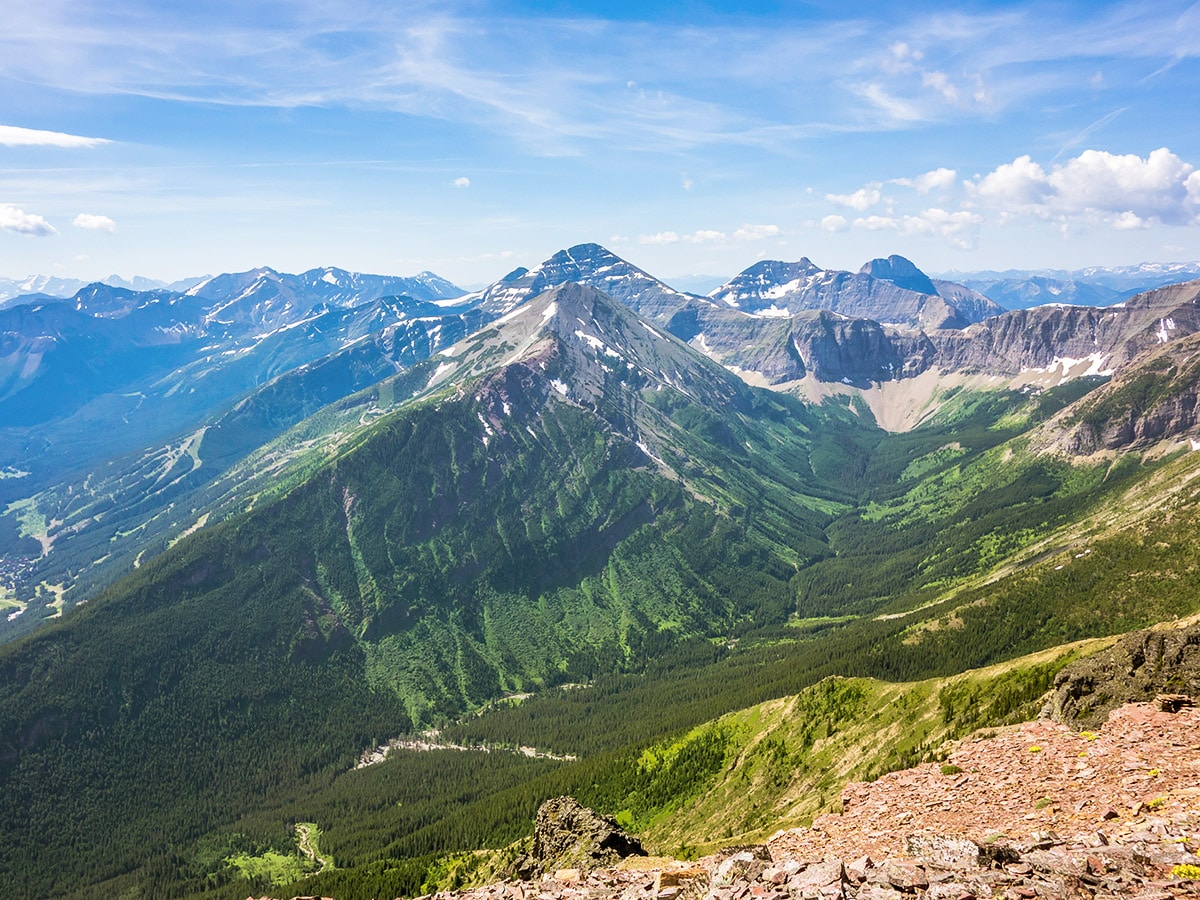 Syncline Brook Valley on Syncline Mountain on Mount Coulthard scramble in Castle Provincial Park, Alberta