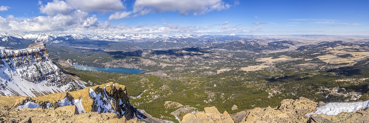 View north from the summit on Table Mountain scramble in Castle Provincial Park, Alberta