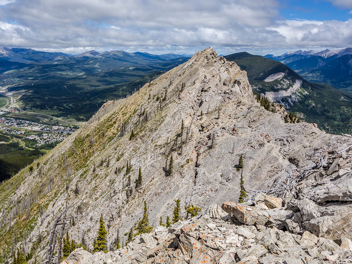 View down on Turtle Mountain scramble in Castle Provincial Park, Alberta