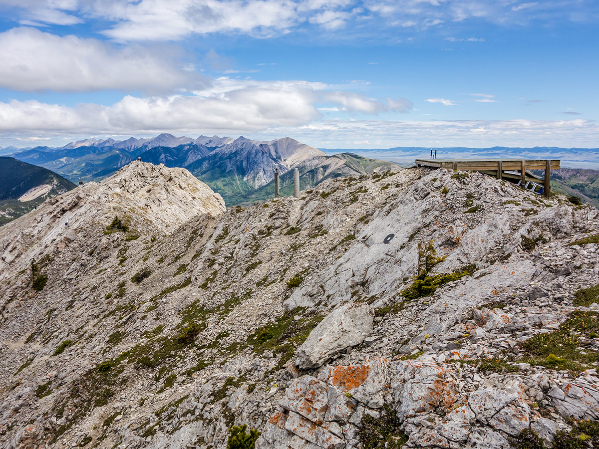 Helicopter landing pad on top of Turtle Mountain scramble in Castle Provincial Park, Alberta