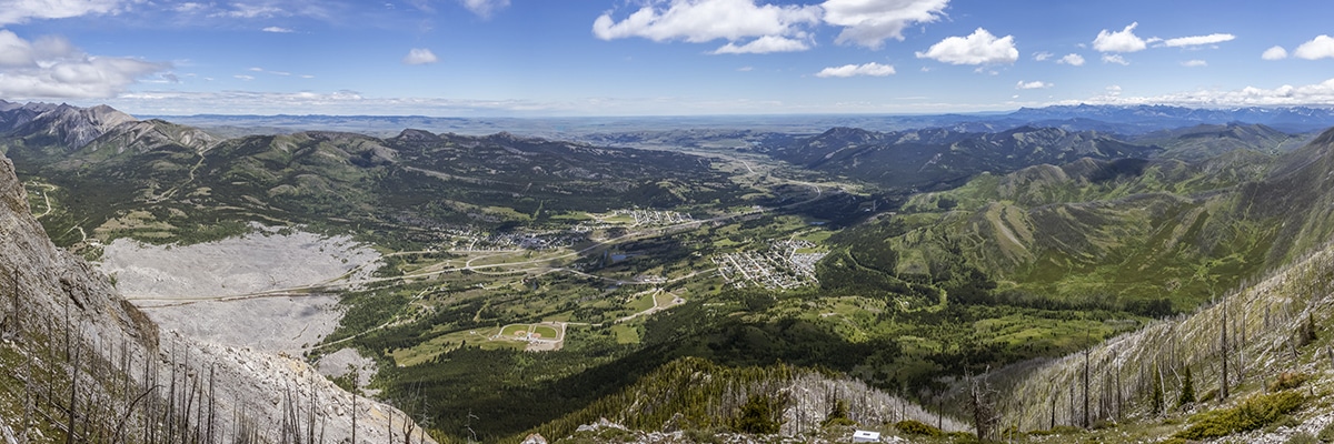 Views east on Turtle Mountain scramble in Castle Provincial Park, Alberta