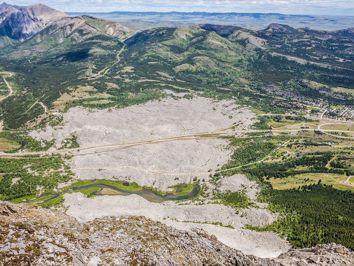 Frank Slide from the top of Turtle Mountain scramble in Castle Provincial Park, Alberta
