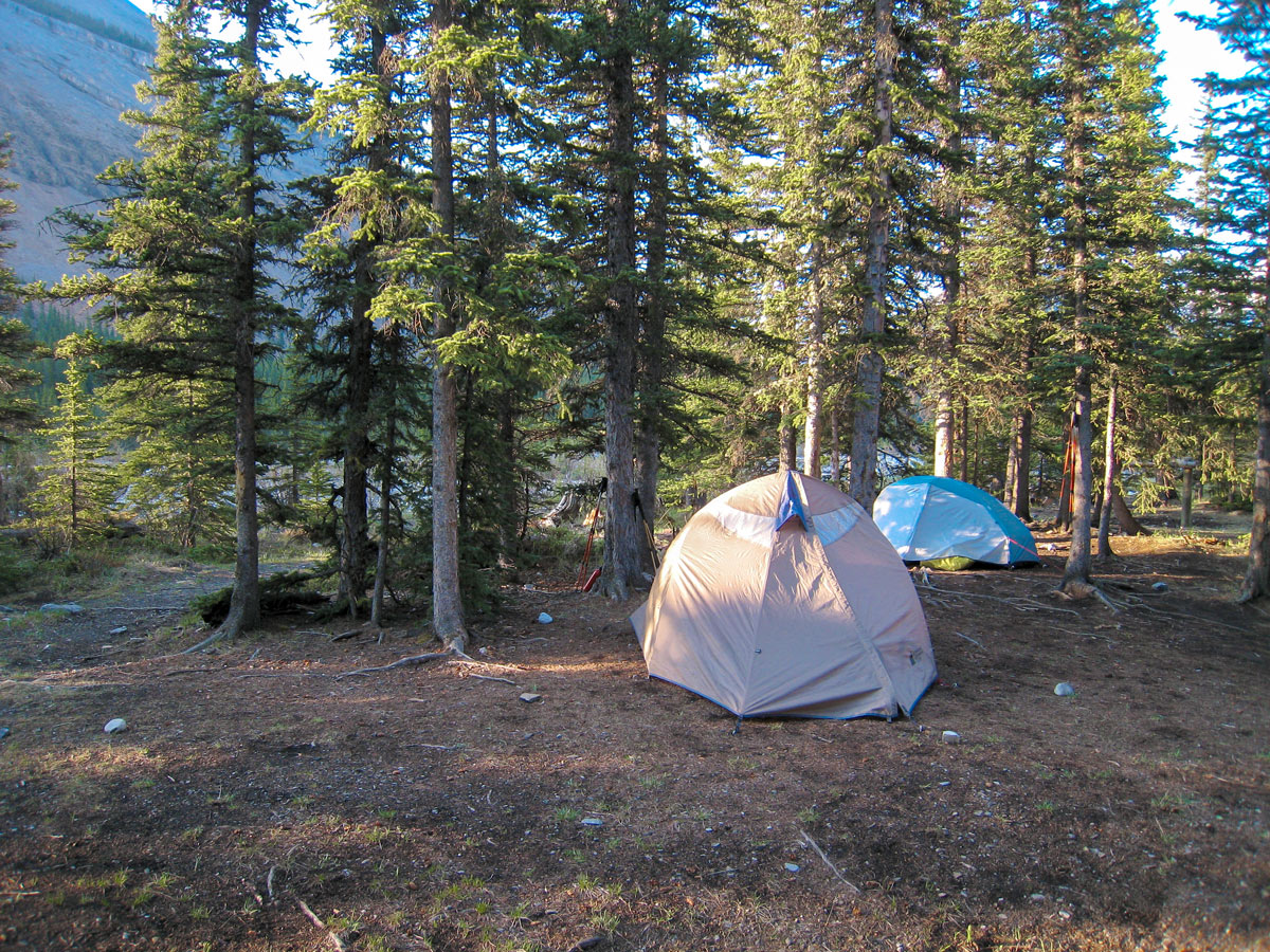 Camping on Big Elbow Loop backpacking trail near Kananaskis, the Canadian Rockies