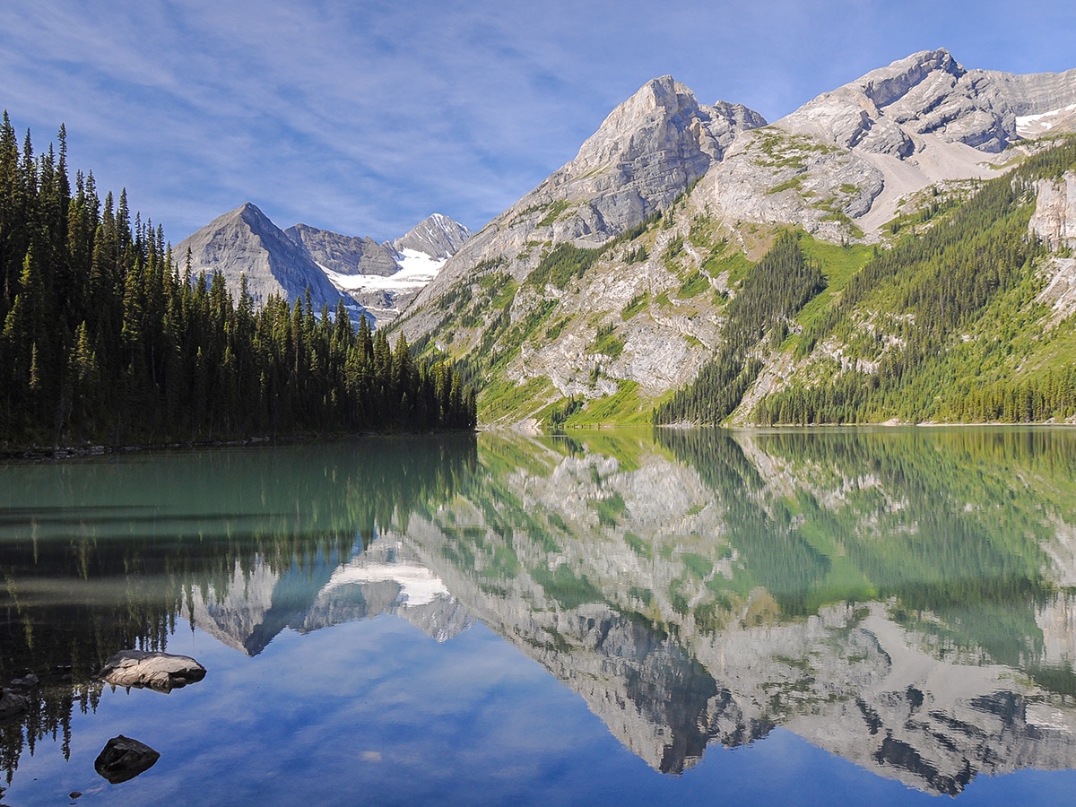 Beautiful lake on Elk Lakes and Petain Basin backpacking trail near Kananaskis, the Canadian Rockies