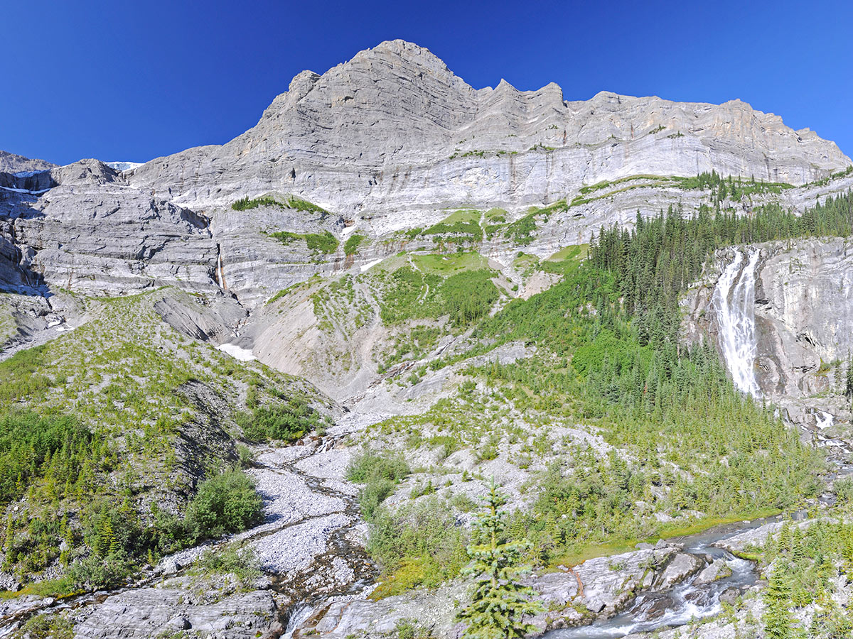 Petain Falls on Elk Lakes and Petain Basin backpacking trail near Kananaskis, the Canadian Rockies