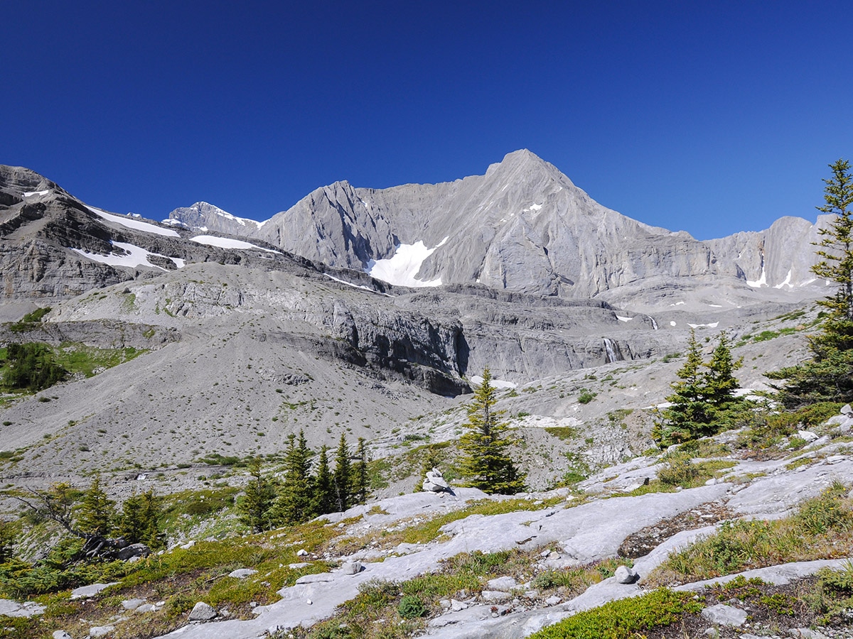 Beautiful panorama on Elk Lakes and Petain Basin backpacking trail near Kananaskis, the Canadian Rockies