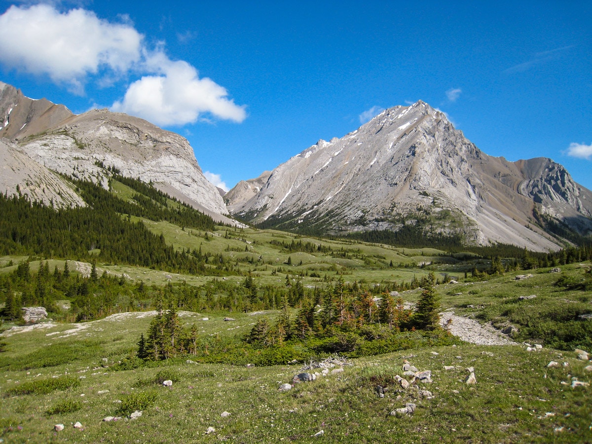 Amazing panorama on Tombstone Lakes backpacking trail near Kananaskis, the Canadian Rockies