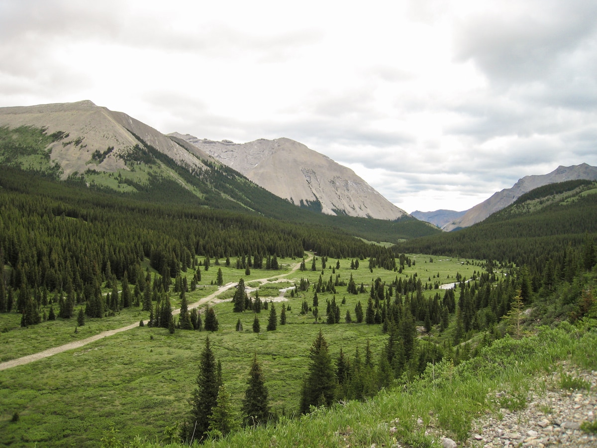 Beautiful path of Tombstone Lakes backpacking trail near Kananaskis, the Canadian Rockies