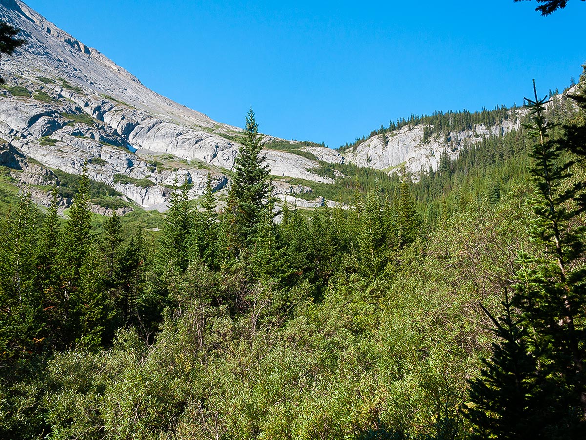 Headwall on Turbine Canyon backpacking trail near Kananaskis, the Canadian Rockies