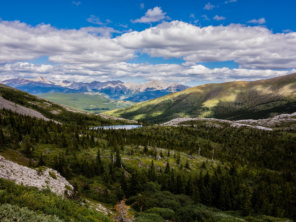 View from the campsite on Weary Creek backpacking trail near Kananaskis, the Canadian Rockies